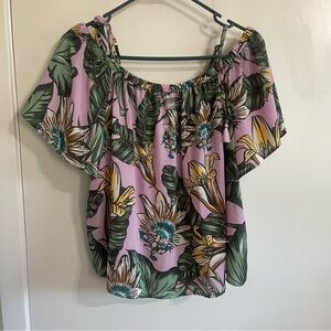 J. Crew Women’s Pink, Green, Yellow, and Turquoise Flutter Sleeve Blouse Size 6
